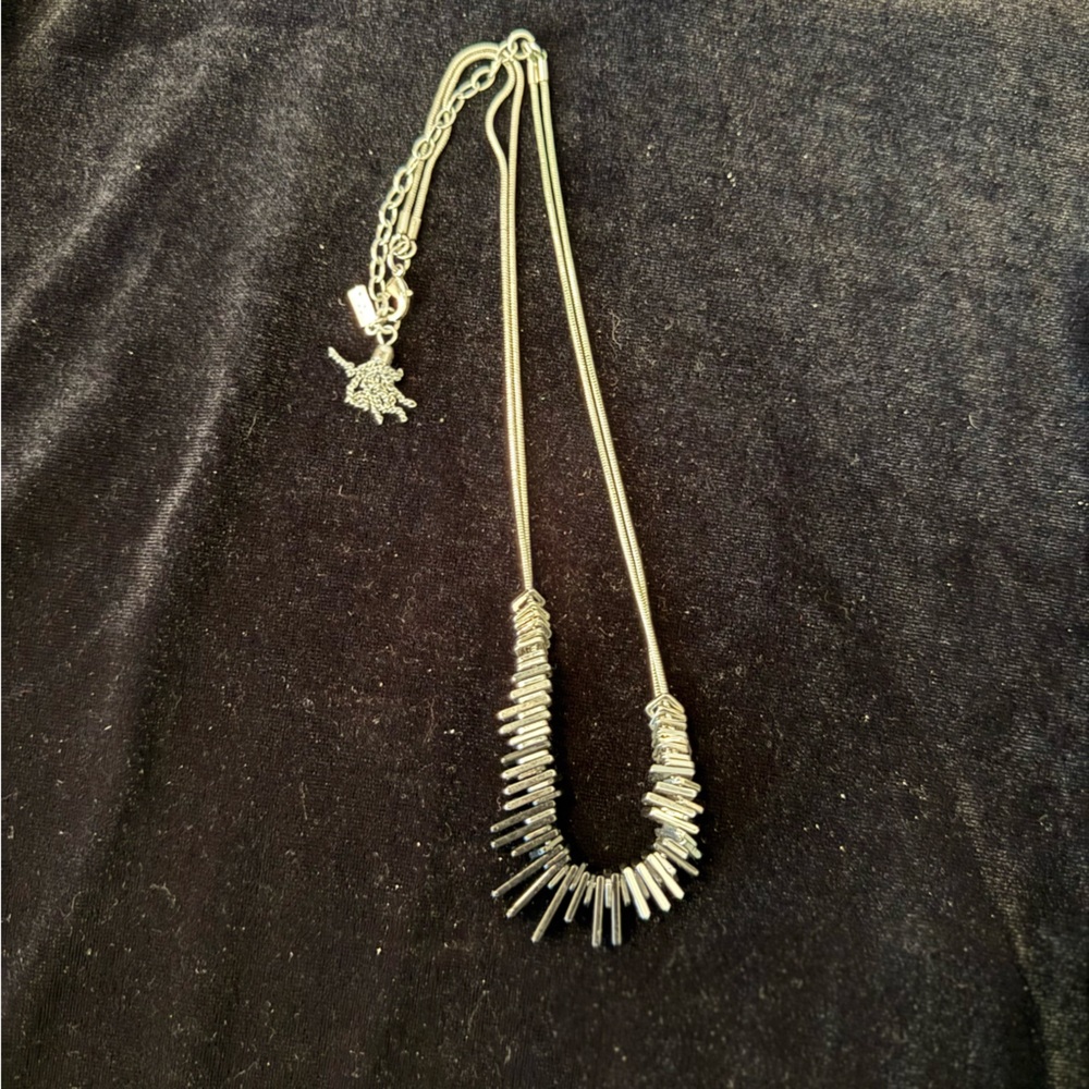 Silver Textured Fan Necklace with Graduated Elements